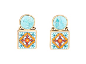 Barse Jewelry Blue Composite Turquoise Talavera Tile Inspired Gold Tone Drop Earrings
