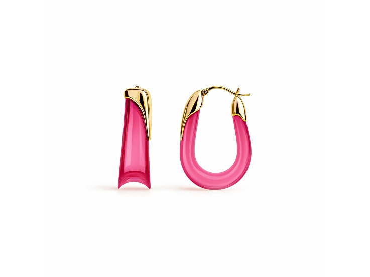 14K Gold Over Brass 1.5 inch Acrylic Sculpted U Hoop Earrings in Pink