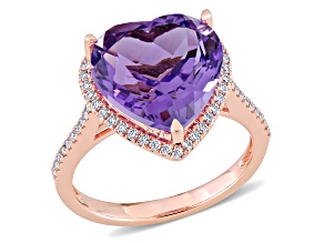 Amethyst and Diamond 14K Rose Gold Halo Ring 6.78ctw