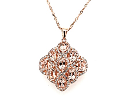 Morganite and Cubic Zirconia 18K Rose Gold Over Sterling Silver Pendant with Chain 3.95ctw