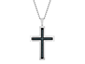 Stainless Steel and Blue Diamond Cross Pendant With Chain 0.20ctw