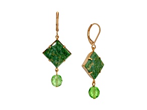 Square Semi-Precious & Round Bead Drop Earrings