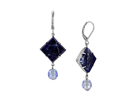 Square Semi-Precious & Round Bead Drop Earrings