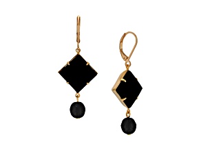Square Semi-Precious & Round Bead Drop Earrings