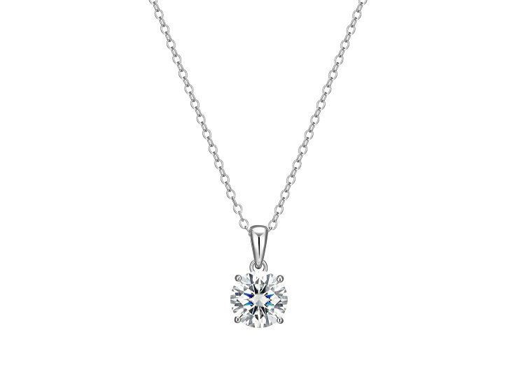 Moissanite Platineve Plated Sterling Silver Round Solitaire Pendant With Chain 1.60ctw