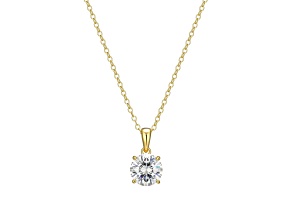 Moissanite 18k Yellow Gold Plated Sterling Silver Round Solitaire  Pendant With Chain 1.60ctw