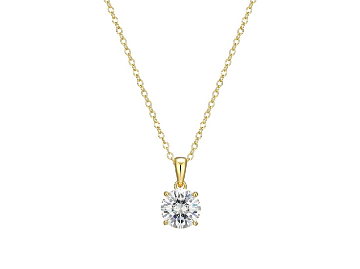 Moissanite 18k Yellow Gold Plated Sterling Silver Round Solitaire Pendant With Chain 1.60ctw