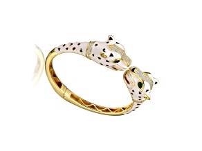 Multi-Colored Cubic Zirconia, 14K Gold Plated over Sterling Silver Panther Swivel Bangle Bracelet