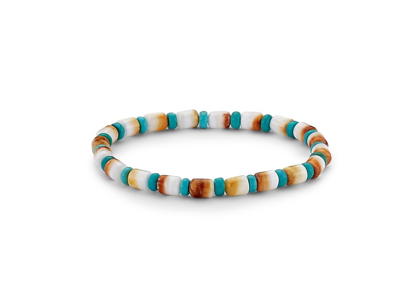 Silver Treasures by Samuel B. Orange Spiny Oyster Shell and Turquoise Stretch Bracelet