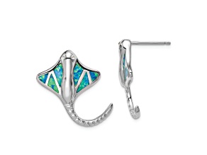Rhodium Over Sterling Silver Lab Created Opal Stingray Post Earrings