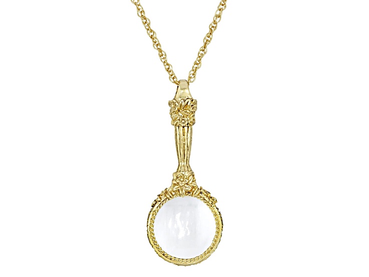 1928 Jewelry Gold Tone Base Metal Magnifying Glass Pendant Necklace 30"