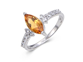 Marquise Citrine with White Topaz Accents Sterling Silver Ring, 1.24ctw