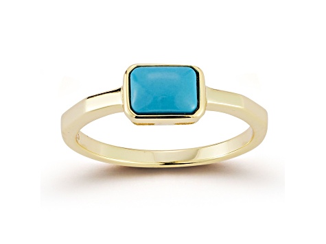 Rachel Zoe 14K Yellow Gold Over Sterling Silver Rectangular Lab Created Turquoise Solitaire Ring
