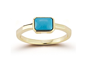 Rachel Zoe 14K Yellow Gold Over Sterling Silver Rectangular Lab Created Turquoise Solitaire Ring