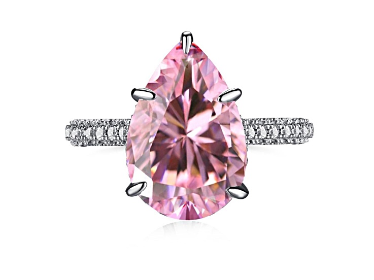Pear Shape Pink and Round White Cubic Zirconia Accents