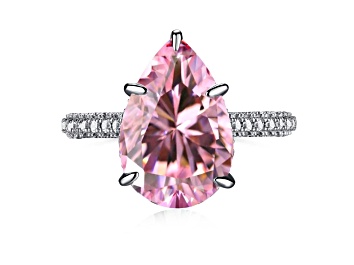 Picture of Pear Shape Pink and Round White Cubic Zirconia Accents Sterling Silver Ring