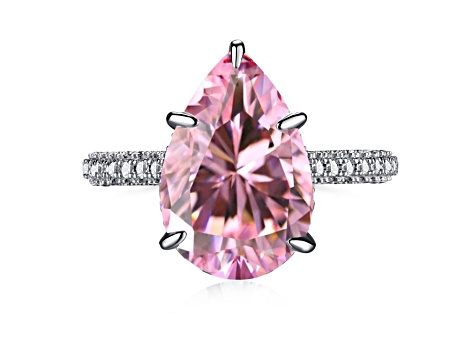 Pear Shape Pink and Round White Cubic Zirconia Accents Sterling Silver Ring