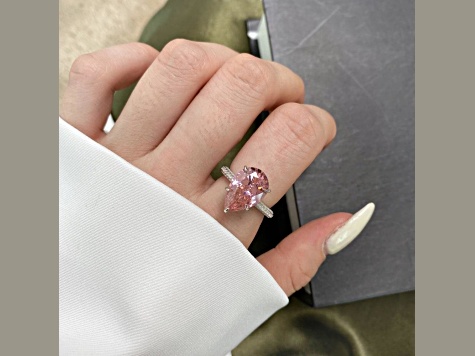 Pear Shape Pink and Round White Cubic Zirconia Accents Sterling Silver Ring