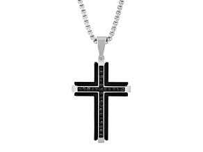 Black Ion-Plated Stainless Steel and Black Diamond Cross Pendant With Chain 1.0ctw