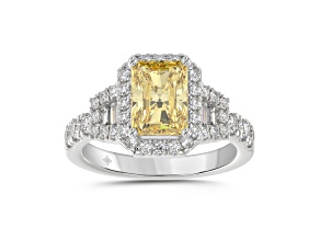 10K White Gold 2.75CTW Lab-Grown Yellow and White Diamond Halo Ring