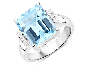 Blue Topaz Sterling Silver Rectangular Octagonal Cocktail Ring