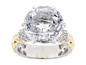 White Quartz, White Zircon Rhodium & 24K Gold Over Palladium Sterling Silver Jubilee Ring 10.17ctw