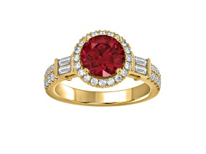 10K Yellow Gold 0.50CTW Round Lab Created Ruby and Lab-Grown White Diamond Ring