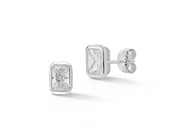 Rachel Zoe Rhodium Over Sterling Silver Bezel Set Radiant Cut Cubic Zirconia Stud Earrings