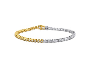 Round White Lab-Grown Diamond F SI2 Rhodium and 14K Yellow Gold Over Silver Tennis Bracelet 2.00ctw