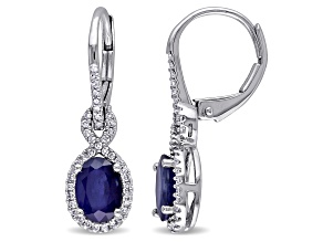 Diffused Sapphire and Diamond 10K White Gold Earrings 2.24ctw