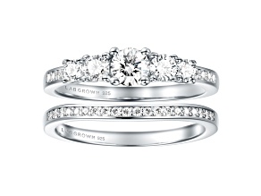 White Lab-Grown Diamond H VS2 Rhodium Over Sterling Silver Ring With Matching Band 0.75ctw