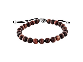 Red Tiger Eye Bead and Stainless Steel Bolo Bracelet