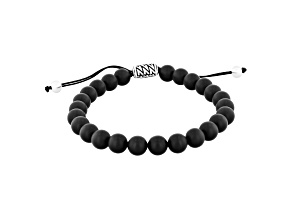 Matte Black Onyx Bead and Stainless Steel Bolo Bracelet