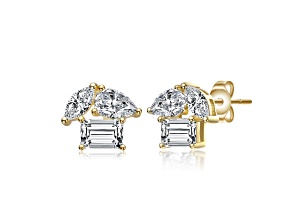 Marquise & Emerald Cut Cubic Zirconia 2.4 TCW, 14K Gold Plated over Sterling Silver Stud Earrings