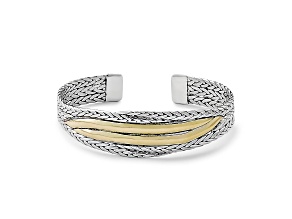 Silver Treasures by Samuel B. Sterling Silver with 18K Gold Accent Crossover Woven Bangle Bracelet