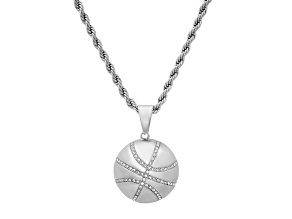 Men's Stainless Steel Cubic Zirconia Basketball Pendant With Chain