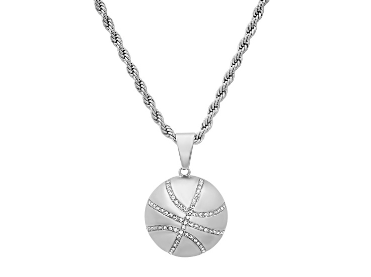 Men's Stainless Steel Cubic Zirconia Basketball Pendant With Chain