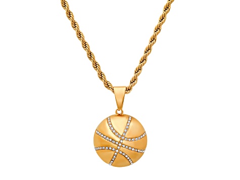 Men's 18K Gold Over Stainless Steel Cubic Zirconia Basketball Pendant With Chain