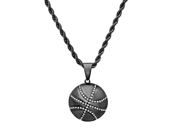 Picture of Men's Black Ion-plated Stainless Steel Cubic Zirconia Basketball Pendant With Chain