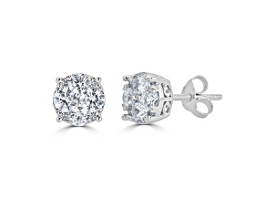 White Diamond Sterling Silver Cluster Stud Earrings 1.00ctw