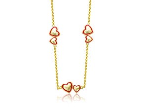 14K Gold Plated with Red Enamel Heart Necklace for Kids