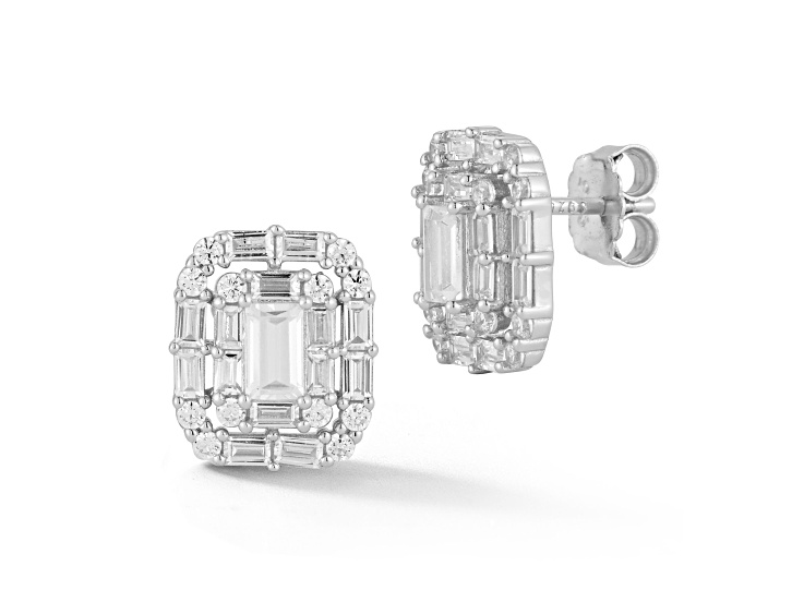 Rachel Zoe Rhodium Over Sterling Silver Baguette Cubic Zirconia Cluster Studs