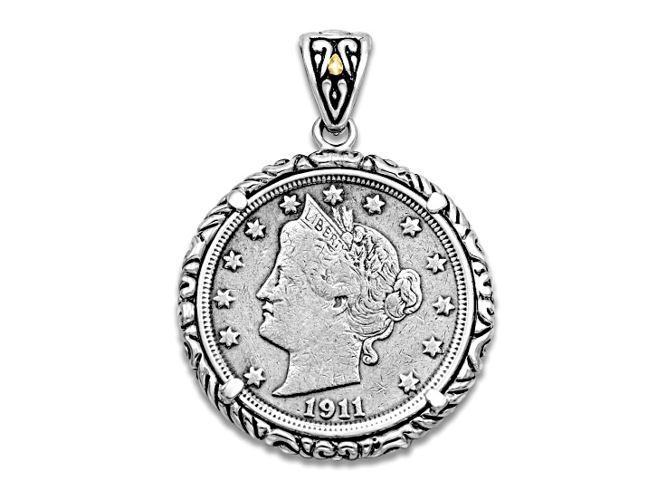 Silver Treasures By Samuel B. Vintage 1/4 oz Liberty Head "V" Nickel Silver/18k Yellow Gold Enhancer