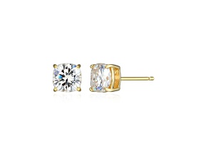 Square Cushion Cut Moissanite 14k Yellow Gold Over Silver Stud Earrings 2.20ctw DEW