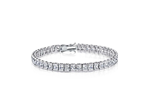 Clear Cubic Zirconia, Rhodium Plated over Brass Tennis Bracelet