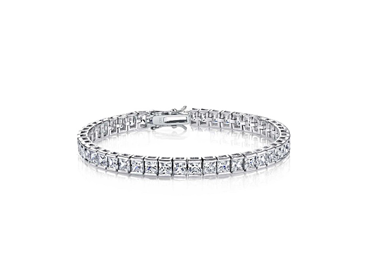 Clear Cubic Zirconia, Rhodium Plated over Brass Tennis Bracelet