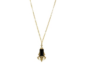 1928 Jewelry Gold Tone Brass Black Pendant With Chain 16 Inch
