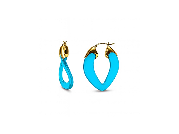 14K Gold Over Brass 1.25 inch Acrylic Curb Link Hoop Earrings in Light Blue