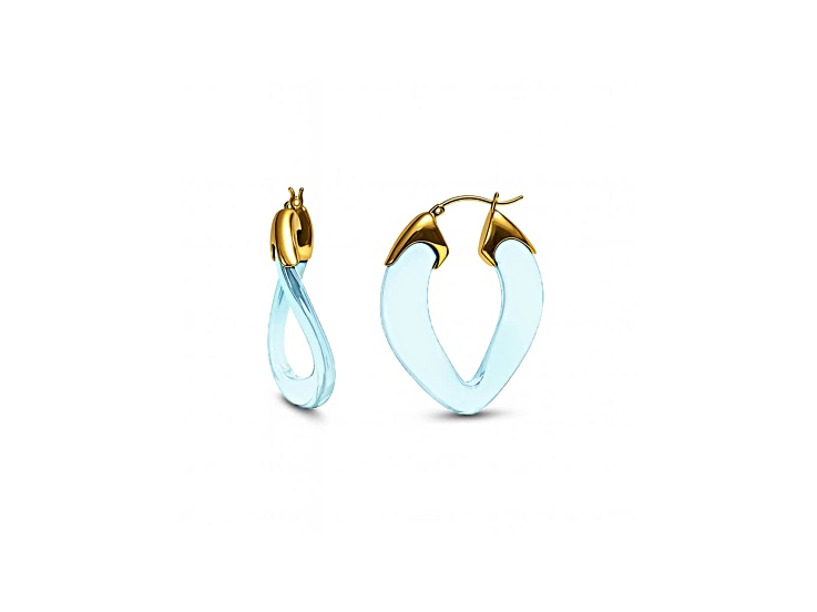 14K Gold Over Brass 1.25 inch Acrylic Curb Link Hoop Earrings in Extreme Light Blue