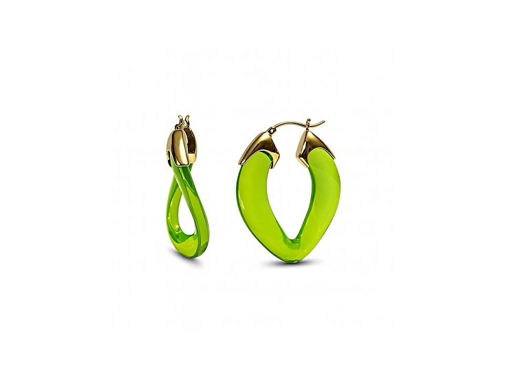 14K Gold Over Brass 1.25 inch Acrylic Curb Link Hoop Earrings in Bright Green